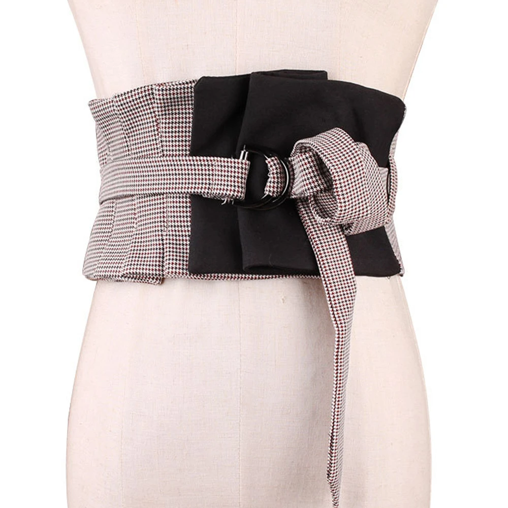 Renie SEAN холщовые пояса для женщин клетчатые широкие ремни для платьев дизайнерский бренд Высокая мода Дамская рубашка корсет пояс - Цвет: plaid black