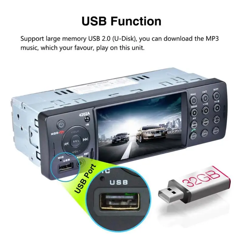 4202A 4,1 дюймов bluetooth-гарнитура AUX-in TF USB автомобильный радиоприемник MP5 плеер низкочастотные Канальные стабилизаторы