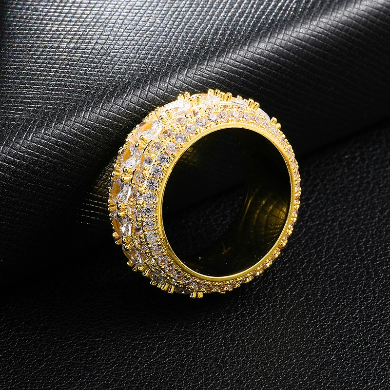 5 ряд теннис Iced Out Bling Полный CZ Шарм Tready медь, кубический цирконий кольцо для мужчин хип-хоп ювелирные изделия золото серебро Размер 8-11
