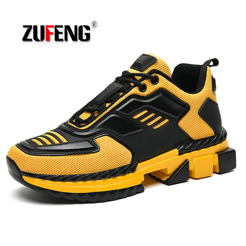 Stylish Designer Running Shoes Men Breathable Mesh Jogging Sneakers Light Walking Shoe Yellow Sneakers for Men Sports Shoes