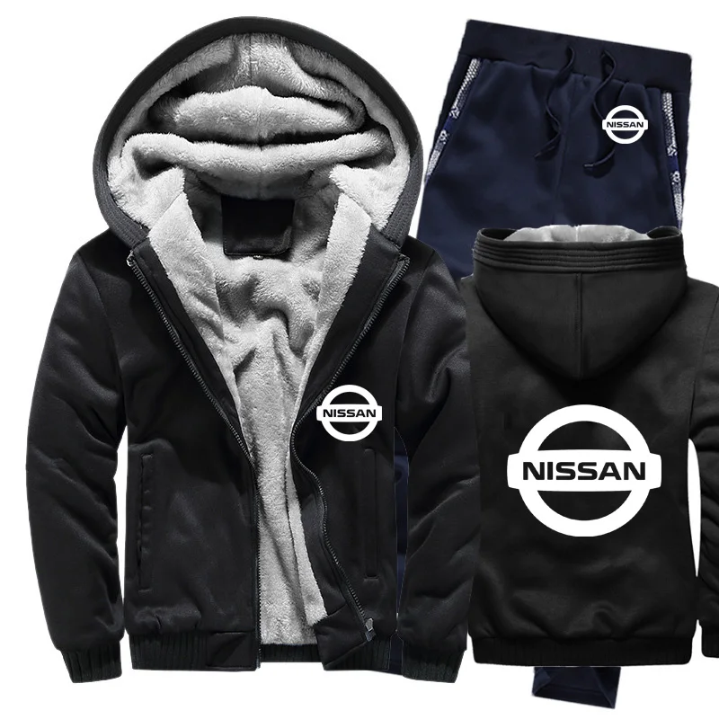 Мужские толстовки с капюшоном с логотипом Nissan, мужские толстовки с капюшоном, зимний утепленный флисовый хлопковый спортивный костюм на молнии, мужская куртка+ штаны, комплекты из 2 предметов - Цвет: 810