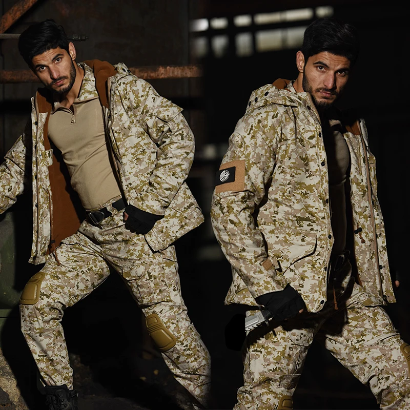 Tactical Suit Tactical Men Jackets Men's Outdoor Pants Military Clothing Camo Jacket Man Hunting Clothes Combat Uniform Coat Hooded Work Army Suit Pants + Pads