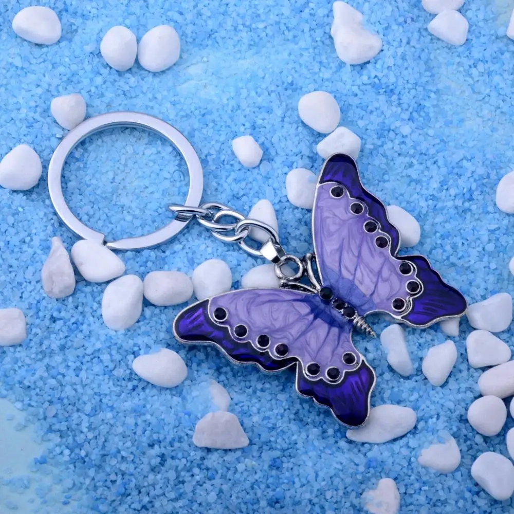 

12PCs Romantic Purple Color Butterfly Crystal Rhinestone Charm Pendant Keyrings Keychains Lovers Couples Valentine's Day Gifts