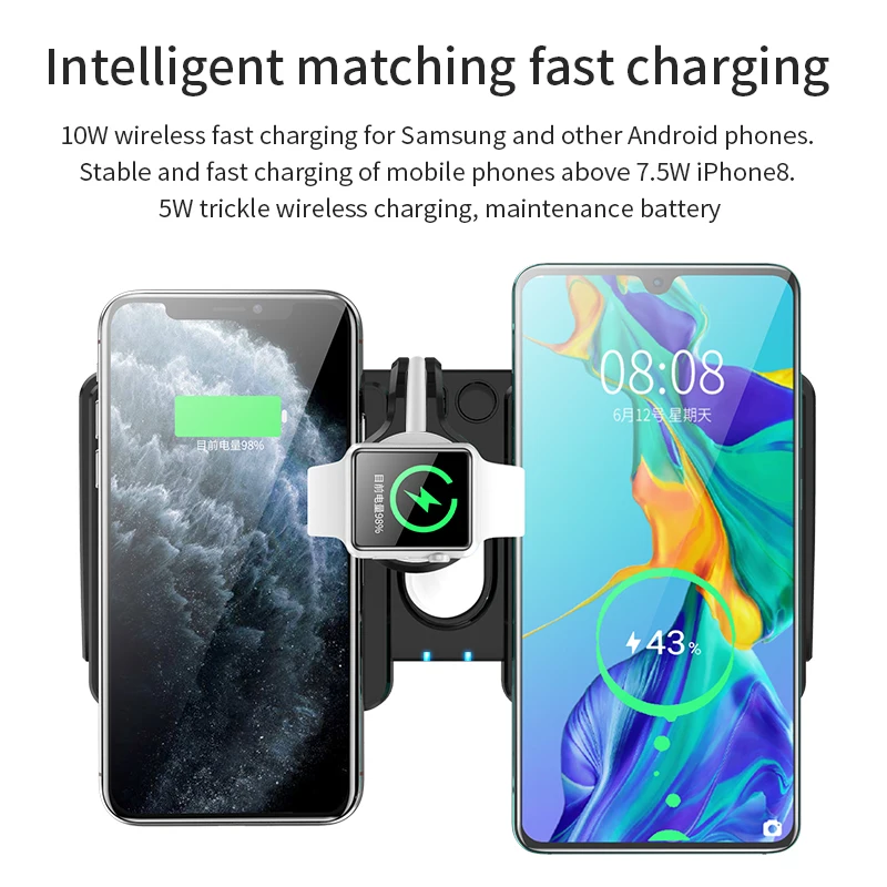 WAWEIS 4 в 1 Беспроводное быстрое зарядное устройство для iPhone Xiaomi iWatch Airpods
