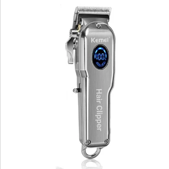 

Kemei Hair Electric Trimmer Professional Barber Clipper Hairstyle Tools Metal Style Silver LCD Shaver for Men Adjustable