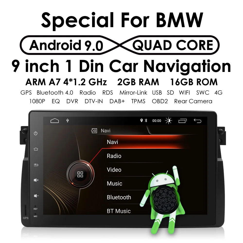 Best 9" 1Din Quad-Core Android 9.0 Car NO-DVD Player Stereo For BMW E46 MG ZT M3 Radio WIFI Bluetooth OBD2 Navi TPMS+Rear Camera+Map 3 Best 9" 1Din Quad-Core Android 9.0 Car NO-DVD Player Stereo For BMW E46 MG ZT M3 Radio WIFI Bluetooth OBD2 Navi TPMS+Rear Camera+Map 3