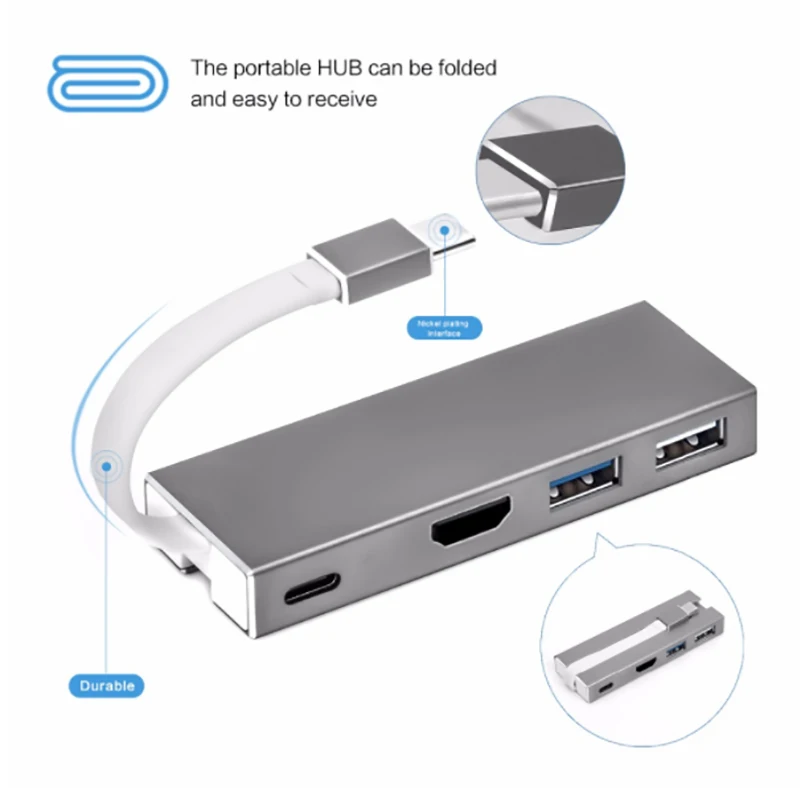 Thunderbolt 3 док-станция 4в1 usb type-c к UHD HDMI 4 к USB3.0 концентратор USB2.0 USB-C PD зарядка мини адаптер для Macbook Pro huawei Matebook