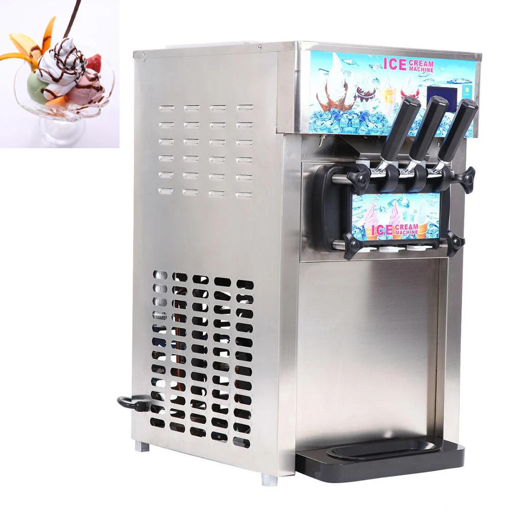 

3 Flavors Commercial Ice Cream Machine Small Desktop Soft Ice Cream Making Maker 18L/H
