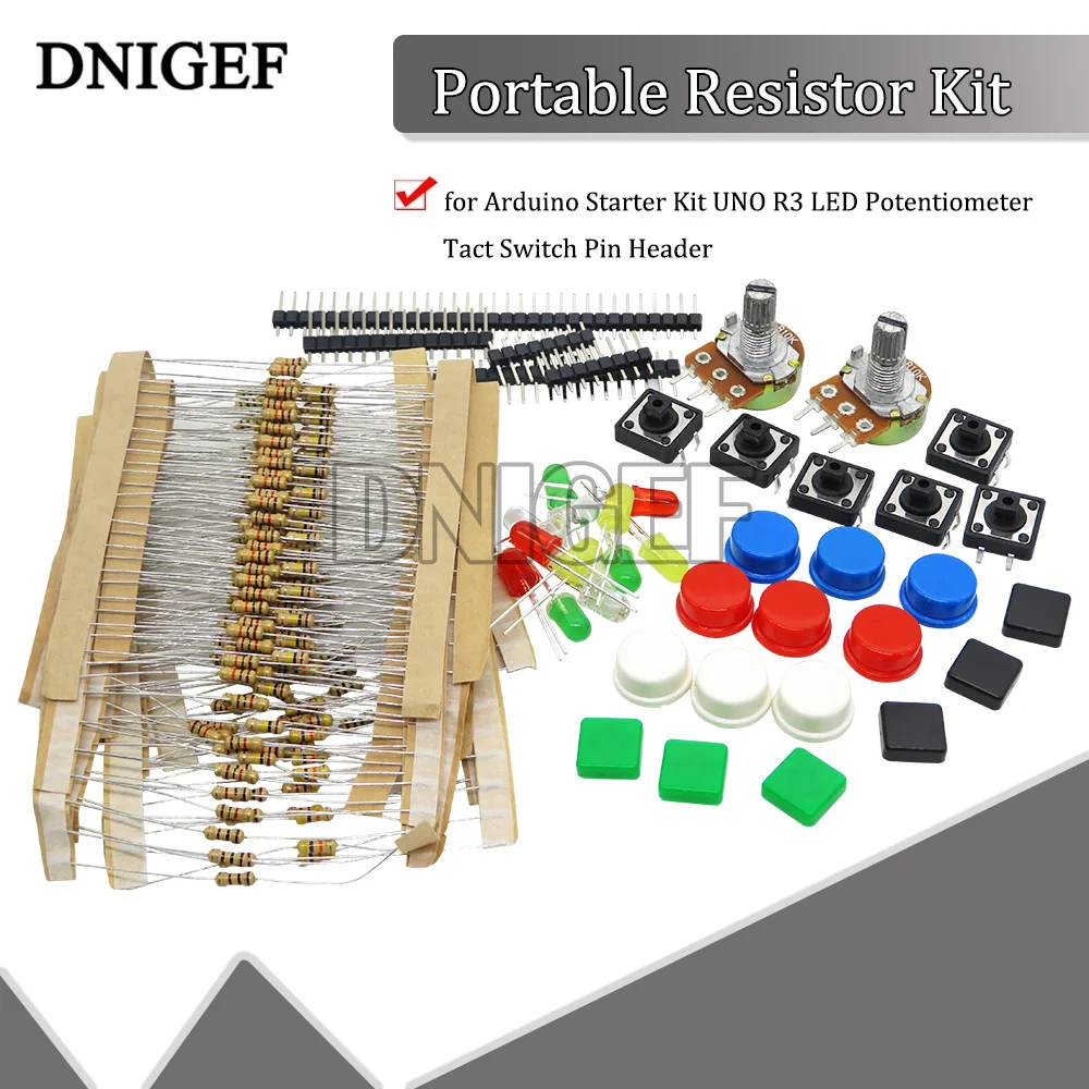 Kit Resistore Portatile Pratico Per Arduino Starter Kit Uno R3 Led Potenziometro Tact Switch Pin Header