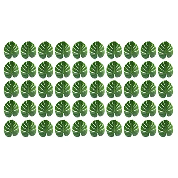 

50Pcs Large Tropical Palm Leaves - Artificial, 13.8 Inch x 11.4 Inch for Luau Jungle Hawaii Theme Party Decorations