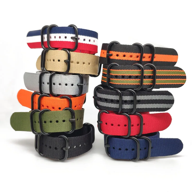 

Nylon Strap 20 22 24 mm Solid bracelet Military fabric Nylon Watch straps Woven Zulu Straps Bands Black Buckle belt