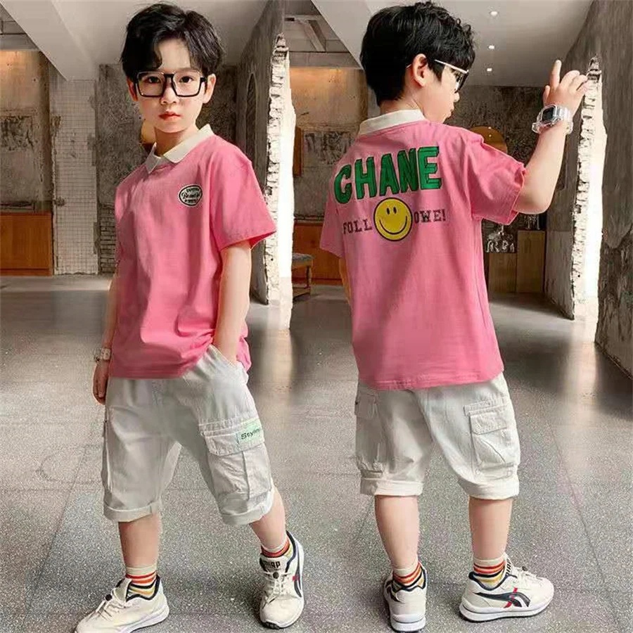 Été 2pcs Costumes Garçon Vêtements Ensemble Lettre Impression Tshirt + Short Pantalon