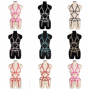 

Full Body Harness Bra Metal Chain Punk Gothic Lingerie Garter Belt Cage Top Strappy Bondage Pole Dance Rave Adjust Suspender