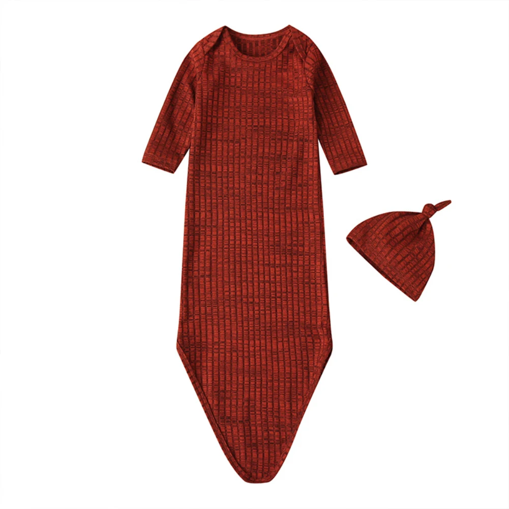 Новинка; комплект из 2 предметов для маленьких девочек; однотонное вязаное Пеленальное Одеяло; спальный мешок+ шапка; От 0 до 1 года - Цвет: Красный