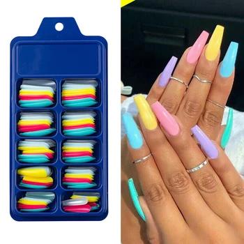 

100pcs Long Stiletto Nail Tips Full Cover Fake Nails Acrylic Candy Colour False Nail 10 Sizes for Women DIY Manicure Tools