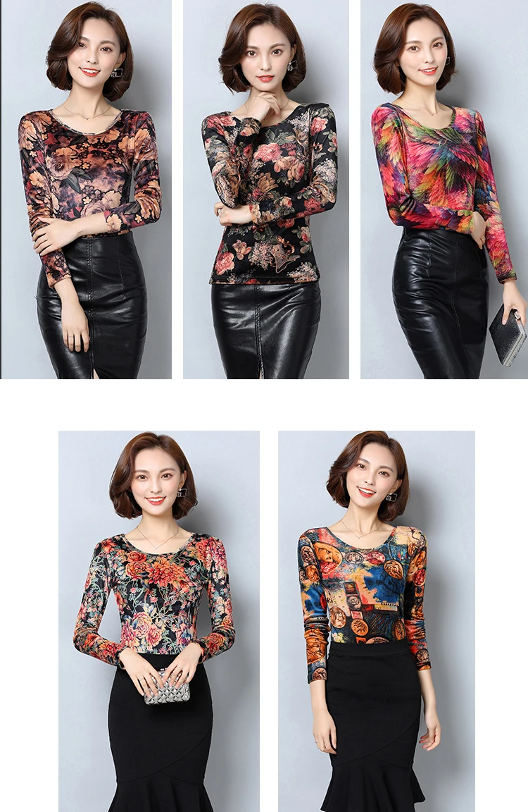 Женские блузки, плюс размер 5XL, корейский стиль, топы, весна-осень, длинный рукав, круглый ворот, Элегантный принт, женская блузка, рубашка, Blusas Femininas