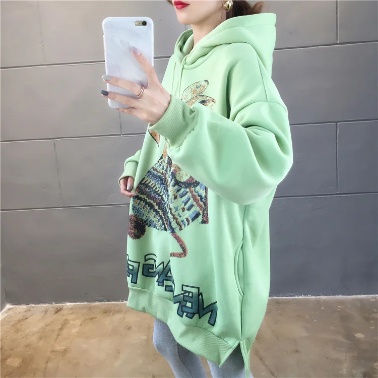 Большие размеры уличная одежда sudaderas mujer негабаритных женская одежда толстовки Толстовка с рисунком длинные Флисовые женские K0312