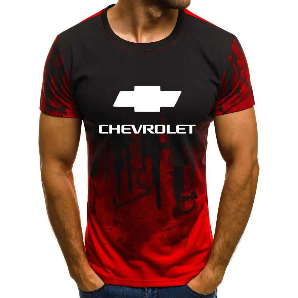 

Mens Short Sleeve Chevrolet Car Logo Mens T-shirt Summer casual Cotton Gradient T shirts Fashion Hip Hop Harajuku Male Brand Tee