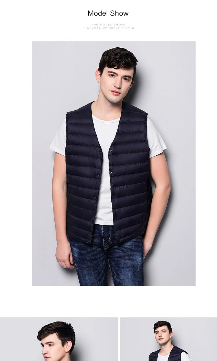 Nice New Fashion Ultra Light Down Vest Men Spring Autumn Sleeveless V-Collar Vest Male Casual Winter White Duck Down Vest Male
