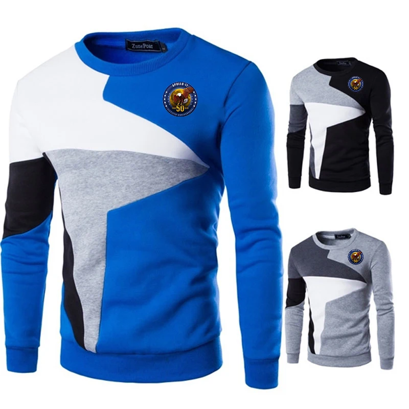 

apollo 50 print Men Sweater Slim Fit Knittwear Casual Pullover Male O-neck Patchwork Sweater Men Pull Homme Tops Men Clothing