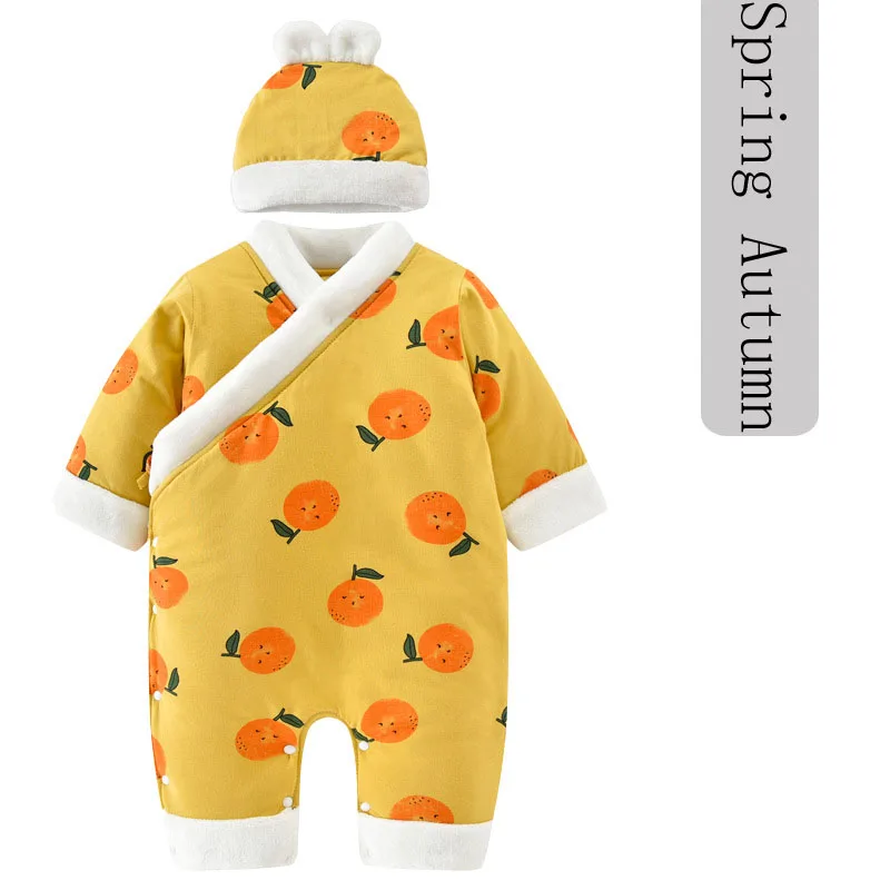 Baby Rompers Newborn Pajamas Thick Cotton Toddler Winter Jumpsuit Costume for Boys Girls Clothing Autumn Ropa Bebe Onesie Hat - Цвет: Thin