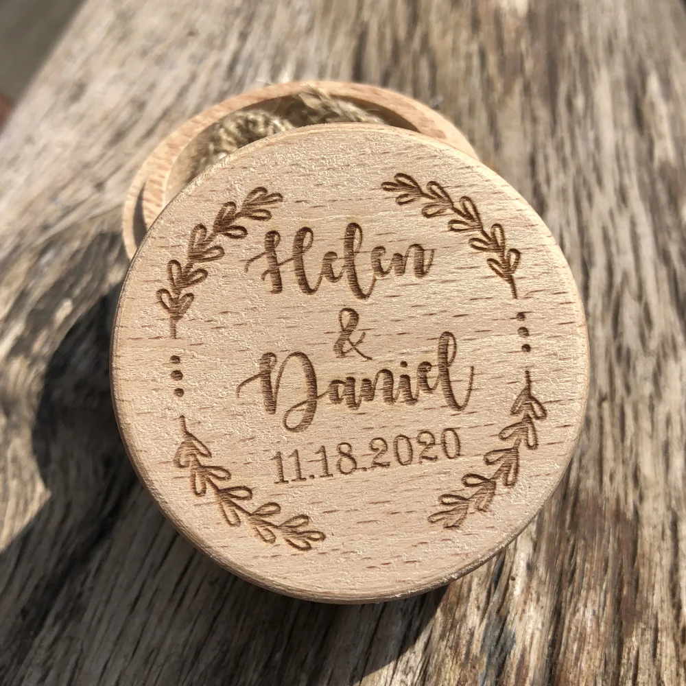 Personalized Rustic Wedding Wooden Ring Box Holder Custom Bride Groom Name Date Bearer Box Engagement Anniversary Gift (4)