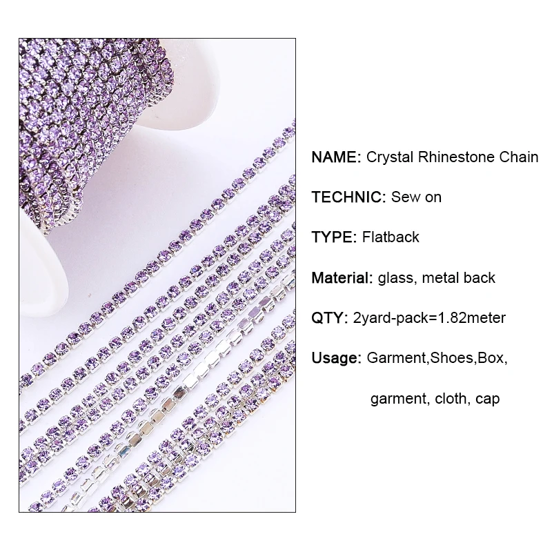 2yards Bunte Strass Borte Glitter Kristall Kette Glänzende Edelsteine Stein Diamant Trimmen Kleid Garment Strass-Dekorationen – Detail 6