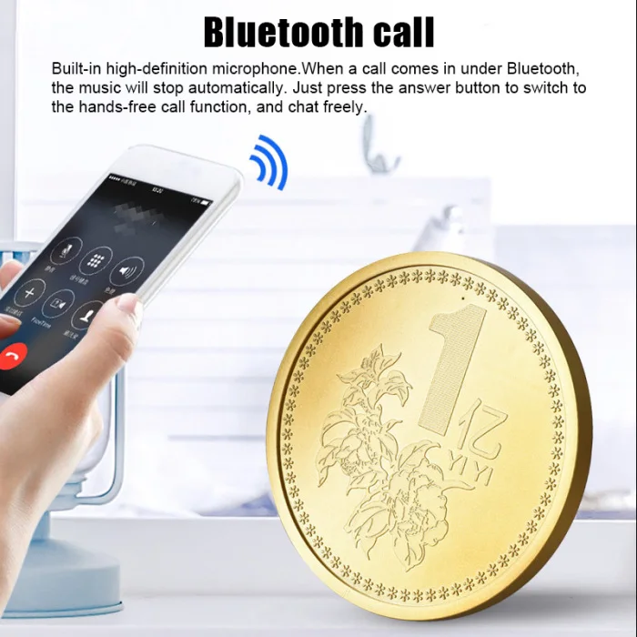 Беспроводной Bluetooth динамик в форме монет Портативный Встроенный микрофон USB для дома WIF66