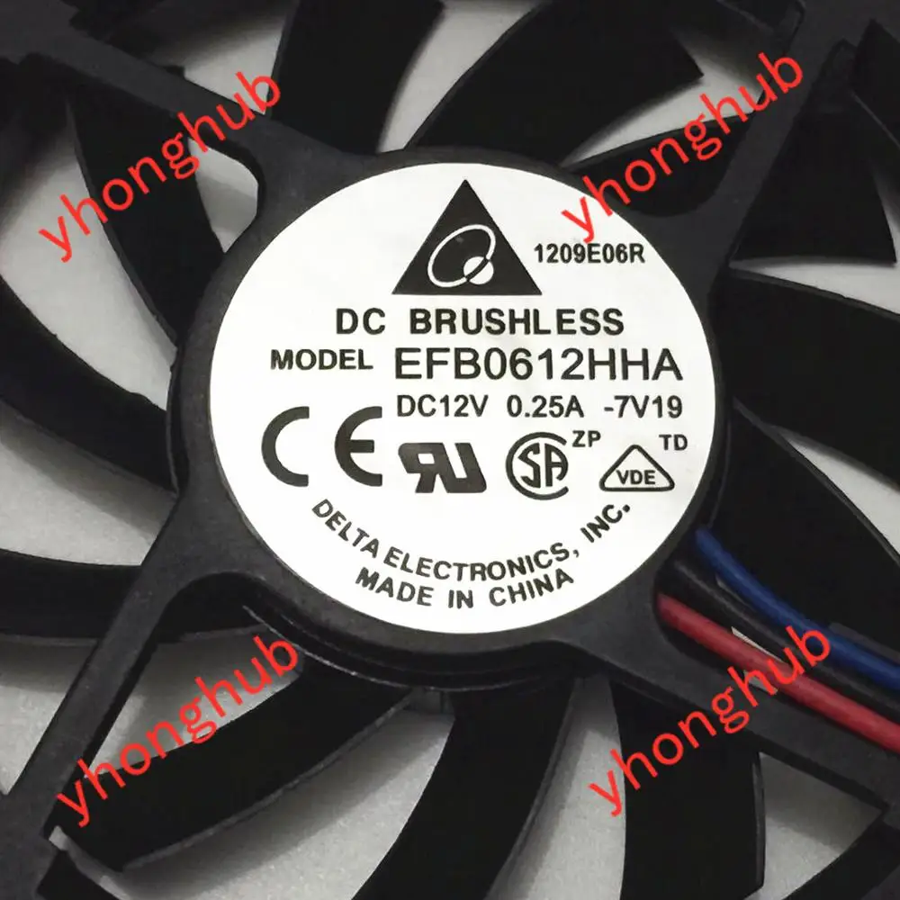 Delta EFB0612HHA 7V19 DC 12V 0.25A 60x60x10 мм 3-сервера провода Охлаждающий вентилятор