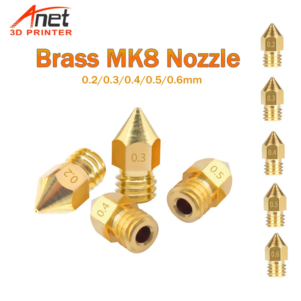 5PCS Brass Makebot 3D Printer MK8 Nozzle Extruder Head For Anet 3D Printer A8 A8Plus A6 ET4 ET4Pro E