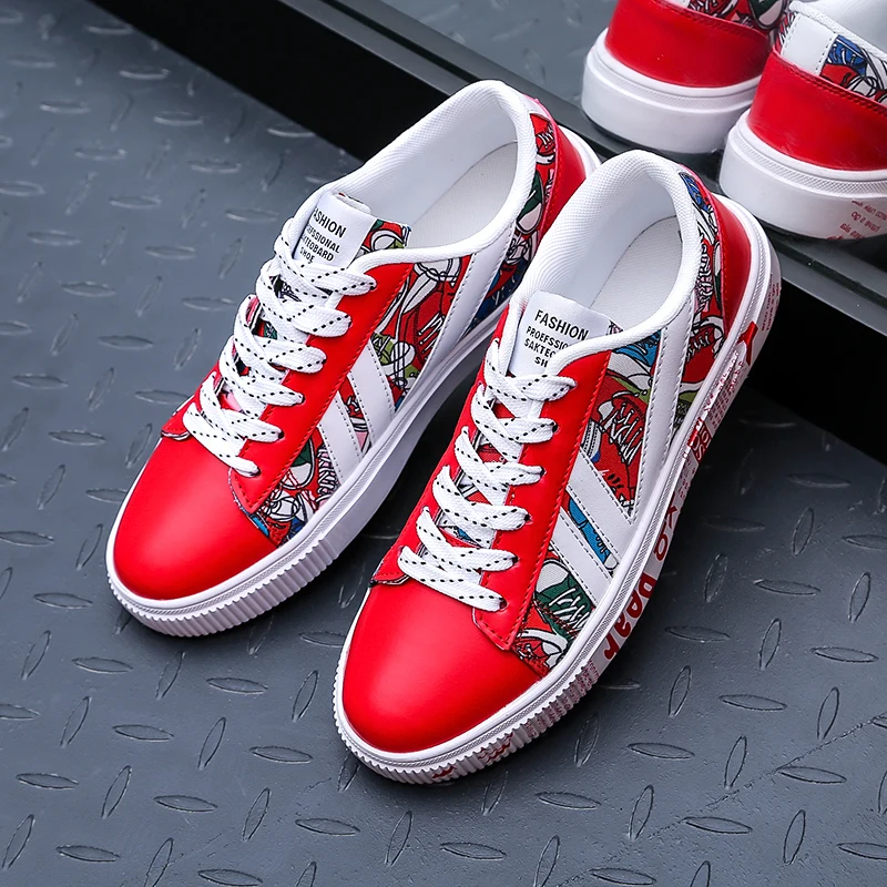 Men Sneakers Platform Shoes Breathable Graffiti Mesh Male Shoes Streetwear Comics Walking Men Vulcanized Shoes V H