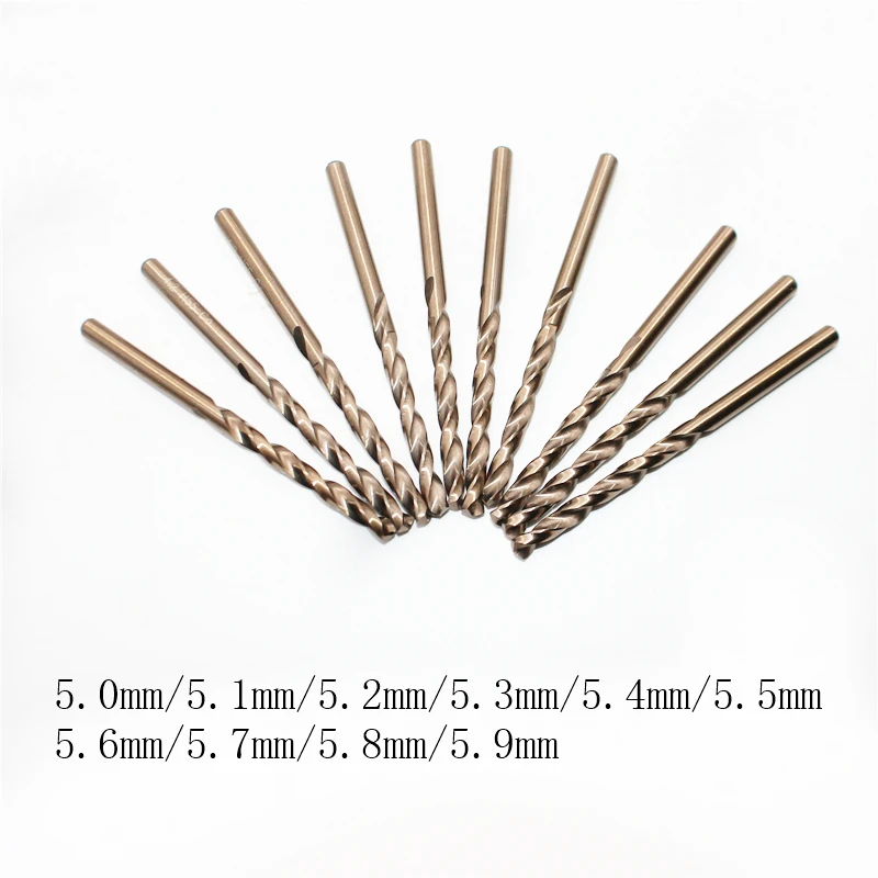 

5pcs 5.0 5.1 5.2 5.3 5.4 5.5 5.6 5.7 5.8 5.9 mm HSS-CO M35 Cobalt Steel Straight Shank Twist Drill Bits For Stainless Steel