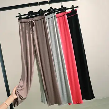 

Women 2020 Spring Autumn Modal Wide leg Sport Pants Female Elastic Waist Loose Straight Casual Pants High waist Trousers L462