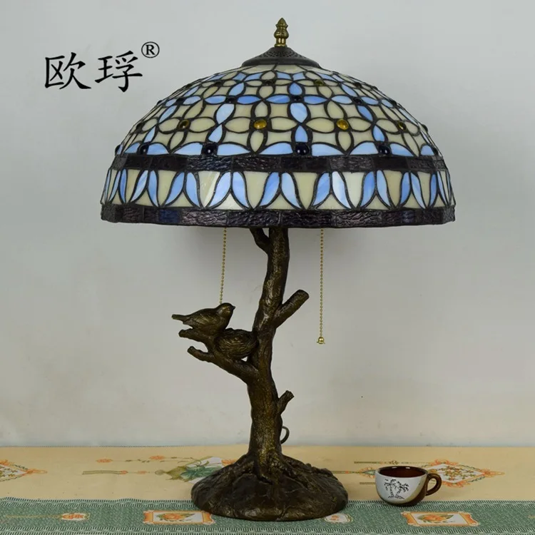 Европейская средиземноморская Настольная лампа «гардения Тиффани», Ретро лампа с деревом, базовая лампа для ресторана, бара, клуба, гостиной, спальни, прикроватная лампа