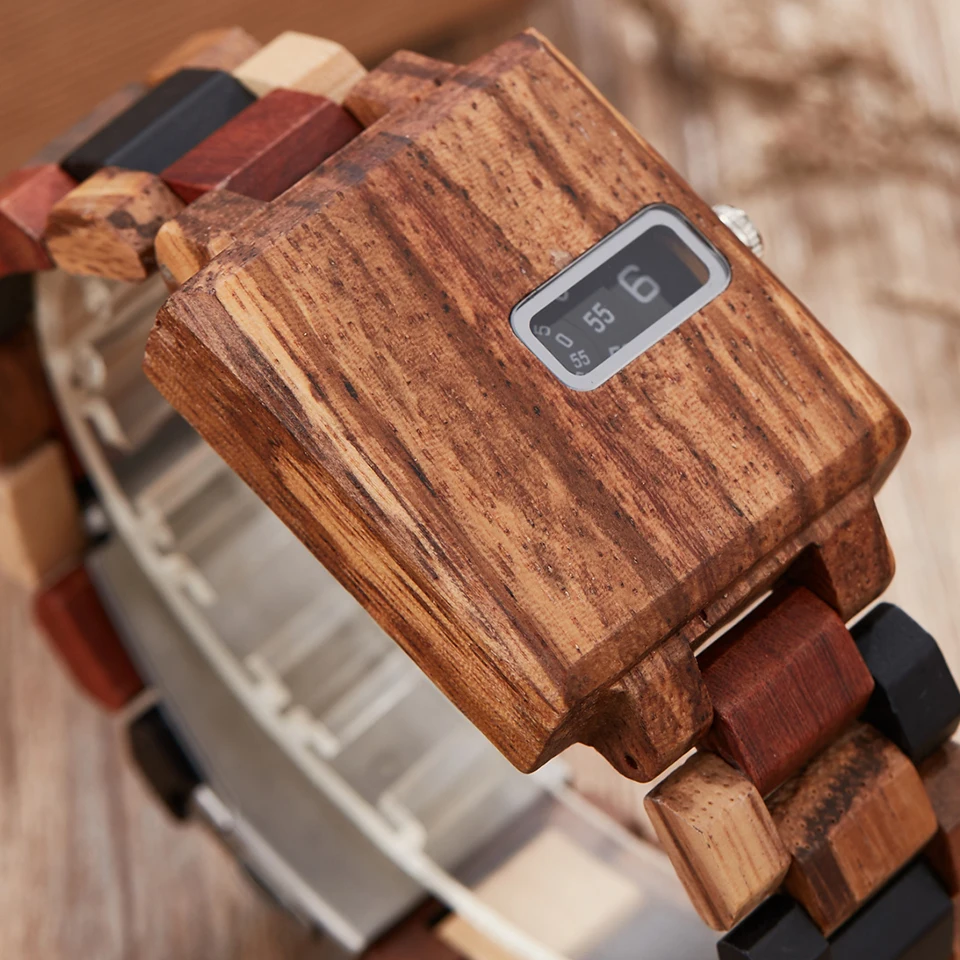 

Unique Solid Wood Watch Men Square Wooden Watches Creative Turntable Digital Dial Male Clock Relogio Masculine Reloj de madera