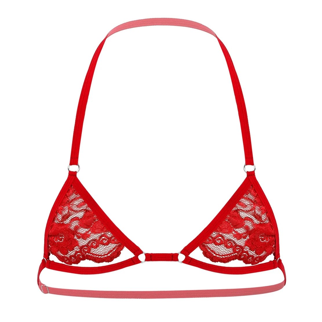 Hot Mens Erotic Sissy Lace Lingerie Halter Neck Nipple Adjustable Spaghetti Straps Wire-free Unlined Mini Bra Tops For man