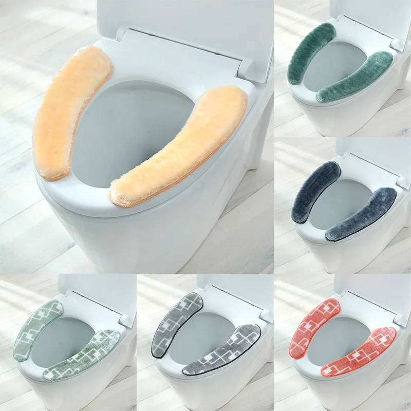 

1PC Thicker Flannel Paste Toilet Plush Seat Pad WashableToilet Cover Closestool Mat Seat Case Toilet Sticker Accessories 38x9cm