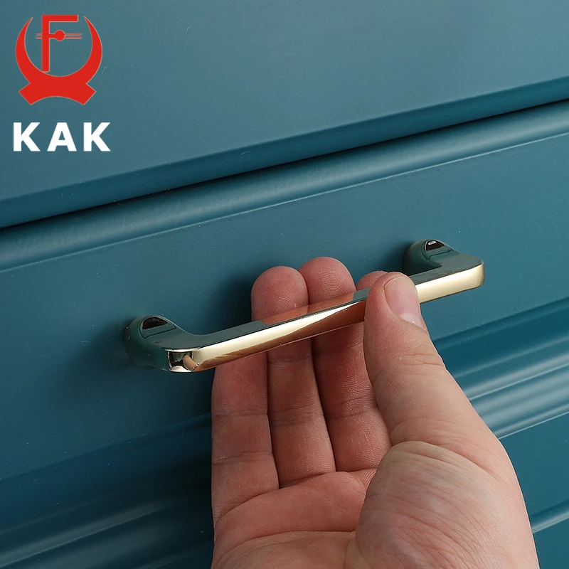 KAK Zinc Alloy Bright Gold Cabinet Pulls Light Luxury Stylish Kitchen Handles for Furniture Drawer Knobs Cabinet Hardware