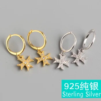 

the United States light luxury S925 pure silver cross earrings set auger personality hipster ear clip earrings earrings