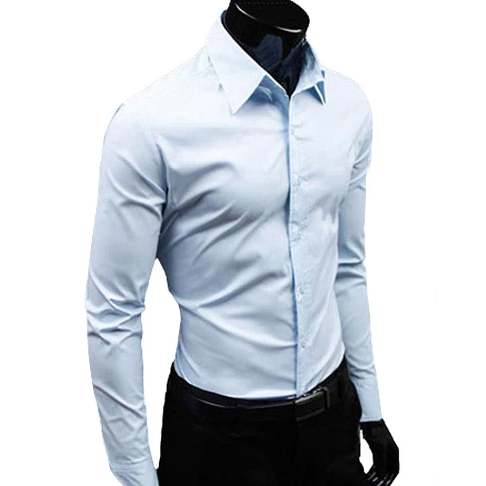 Dress Shirts Men Casual Shirts Business Gentleman Wild Shirt M-5XL Slim Cotton Plus Size Shirt Men's Pure Color Long Sleeve Fashion Design