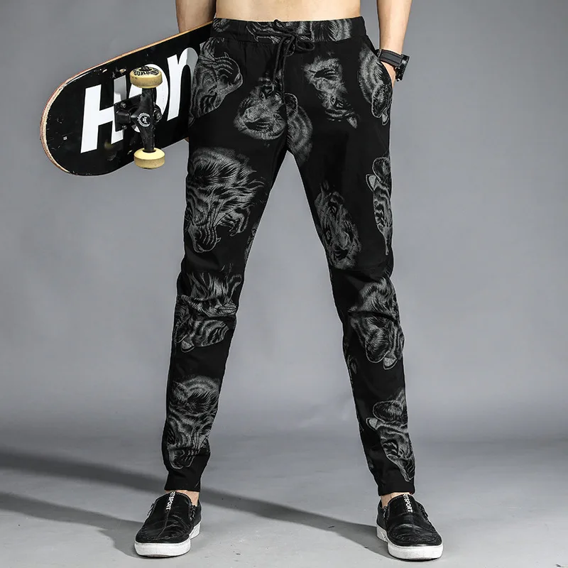 

2D New Men's European and American trendy trousers men's stretch-printed sweatpants printed trousers