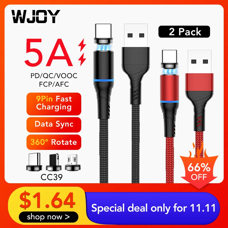 2 шт./упаковка магнитный кабель Micro USB Type C 5 А|Кабели для мобильных телефонов| |