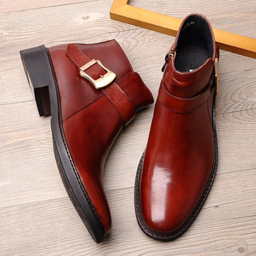 Wine Red 7 Черные стильные ботинки без шнуровки; Короткая Повседневная дизайнерская обувь для мужчин; Высококачественная Осенняя коллекция года; кожаные ботильоны с натуральным лицевым покрытием; большие размеры; Челси - Цвет: Wine Red 7