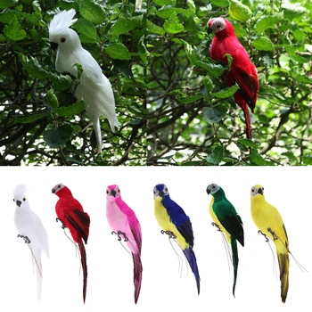 

Artificial Feathered Macaw Parrot Ornament Animals Garden Tree Decor 2x/set