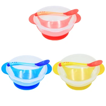 

Baby Bowl Set Training Bowl Spoon Tableware Set Dinner Bowl Learning Dishes With Suction CupTemperature Sensing Spoon Tableware