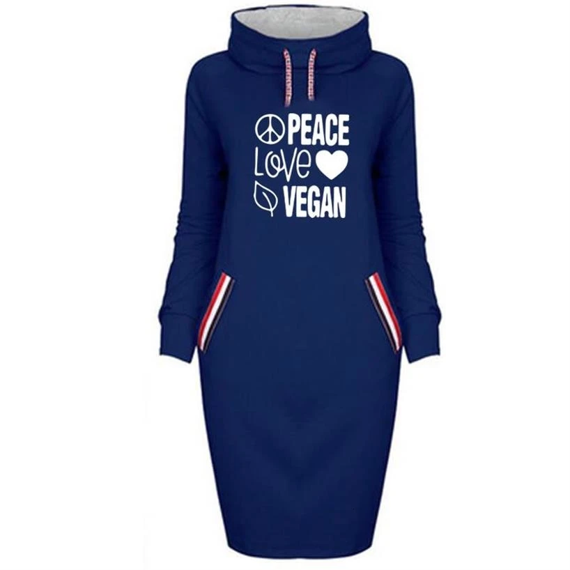 Peace Love Vegan толстовки с буквенным принтом для женщин длинные платья с высоким воротником Топы Kawaii толстовки кофты толстые Frauen