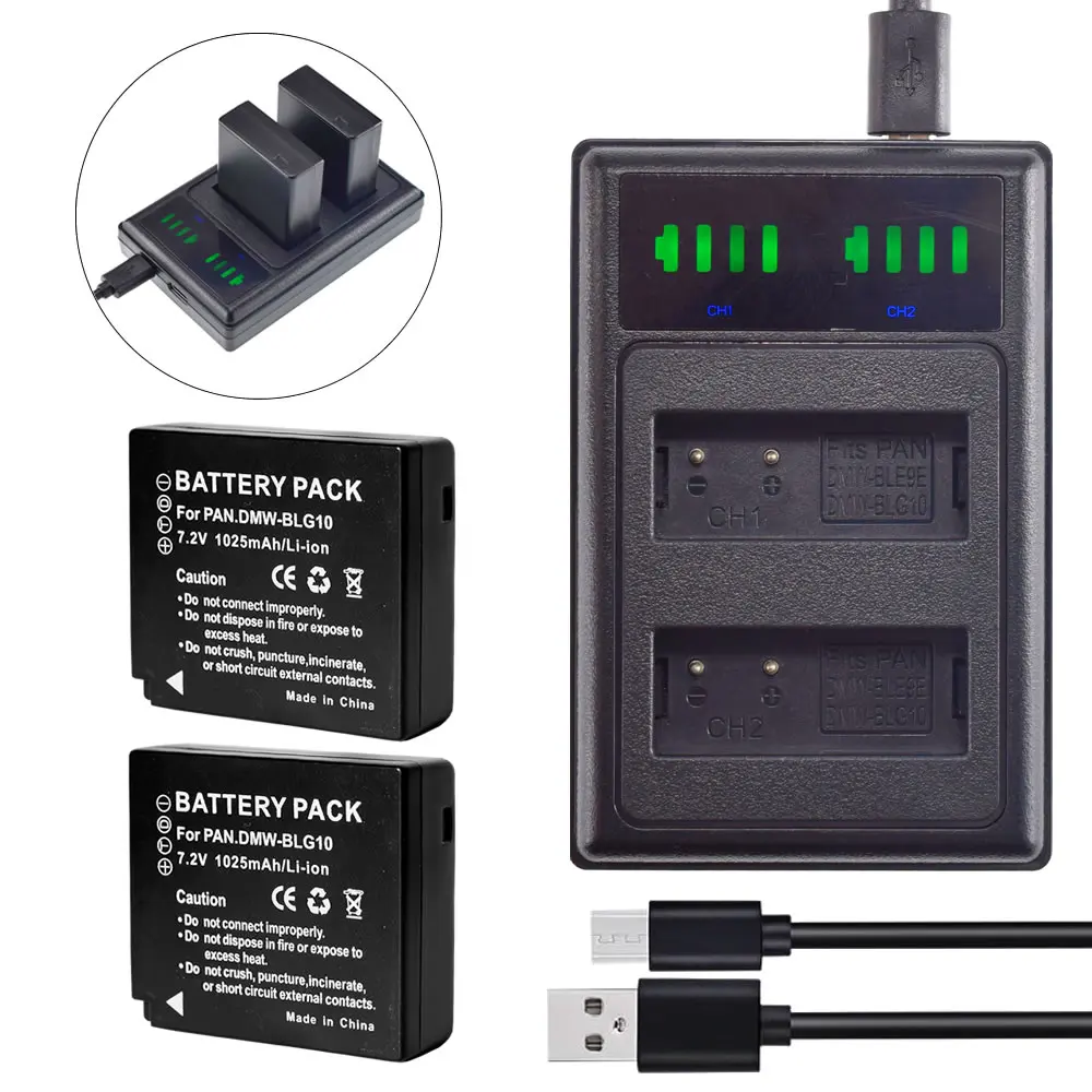 2x DMW-BLG10 BLG10E BLG10PP BLE9E BLE9PP Батарея + ЖК-дисплей USB Dual Зарядное устройство для P @ DMC- GF6 GX7