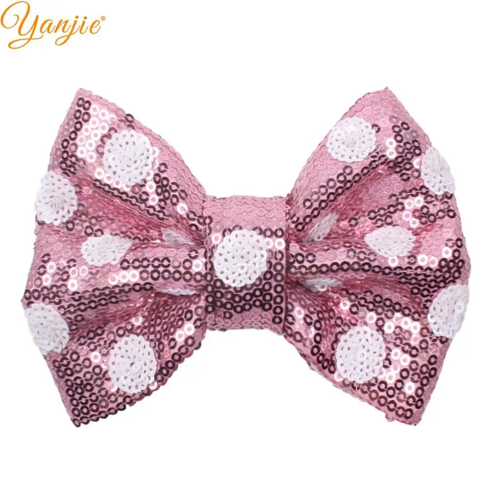 YANJIE 12 pezzi/lotto Classica fermaglio per capelli con fiocco a pois e paillettes da 5 pollici, accessori fai da te per ragazze, fermaglio per coda di cavallo, copricapo_voghion.com