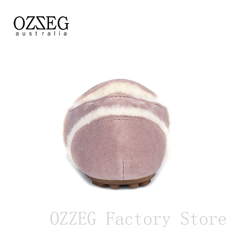 OZZEG/Роскошная брендовая дизайнерская обувь; женские зимние лоферы из натуральной кожи на плоской подошве с австралийским овечьим мехом; женская обувь; цвет розовый, коричневый, серый, кофейный