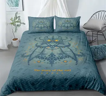 

Abstract Art Owl Story Bedding Set Bedroom Decor Doona Hypoallergenic Blue Background Zipper 1PC Duvet Cover with Pillowcase